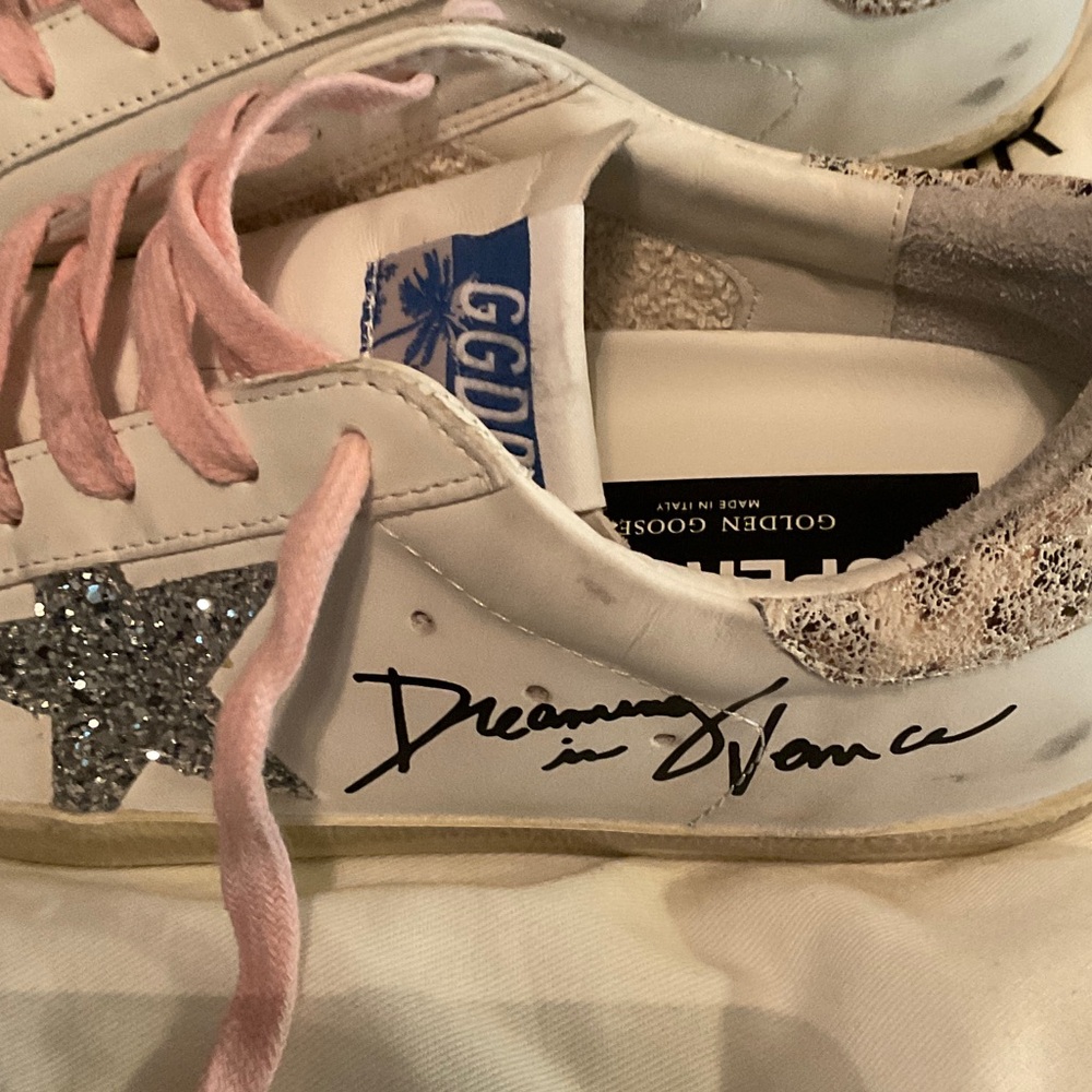 Golden Goose White Sneakers with Pink Laces and Silver Star - Picture 3 of 12